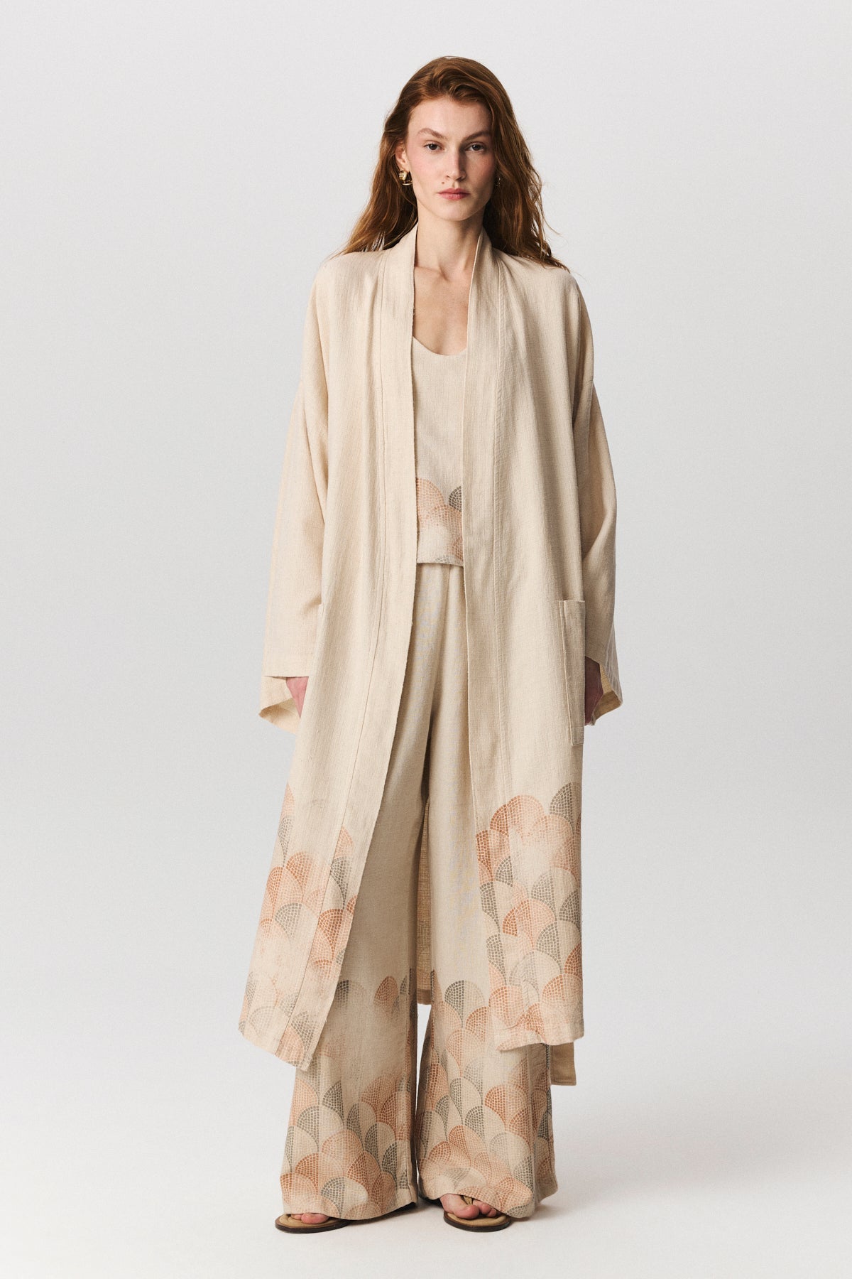 Tessera mosaic bathrobe in cotton linen etamine texture