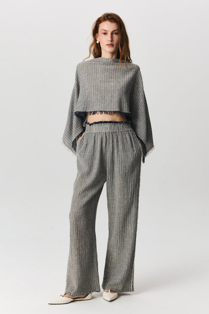 Laura cotton linen trousers with hand-finished frayed details