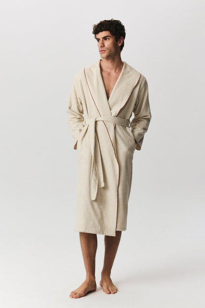 Ikigai lightweight cotton bathrobe with contrast stitching details