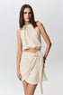 Pagos tie-neck crop top in natural linen cotton blend with open back