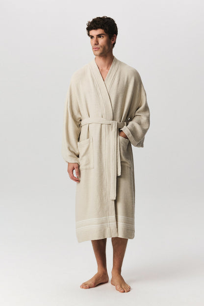 Rin cotton bathrobe with Japanese-style sleeves in steel gray