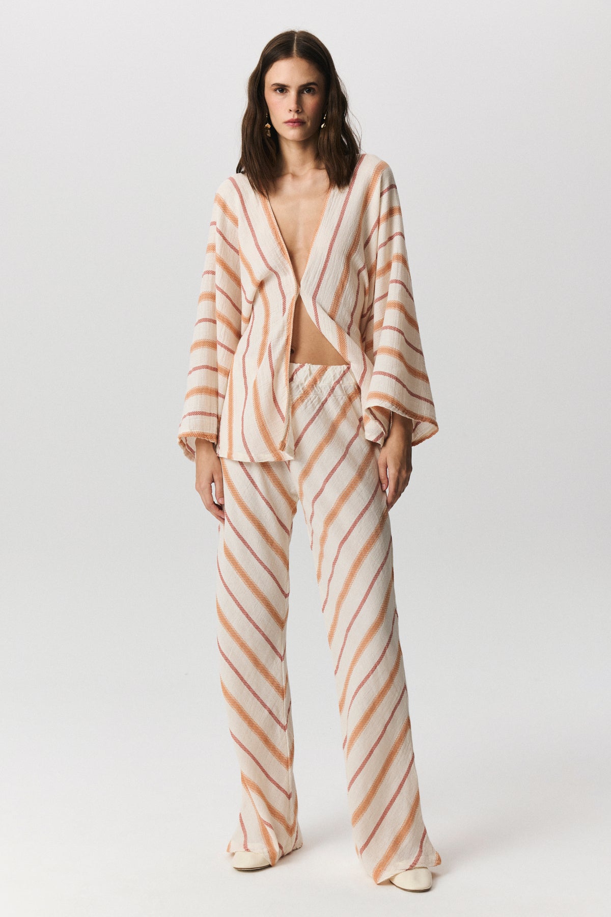 Tabia high-waisted cotton trousers with diagonal stripe detail