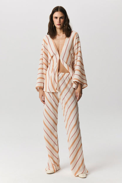 Tabia high-waisted cotton trousers with diagonal stripe detail