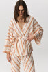 Tabia diagonal stripe cotton kimono with V-neck and waist tie