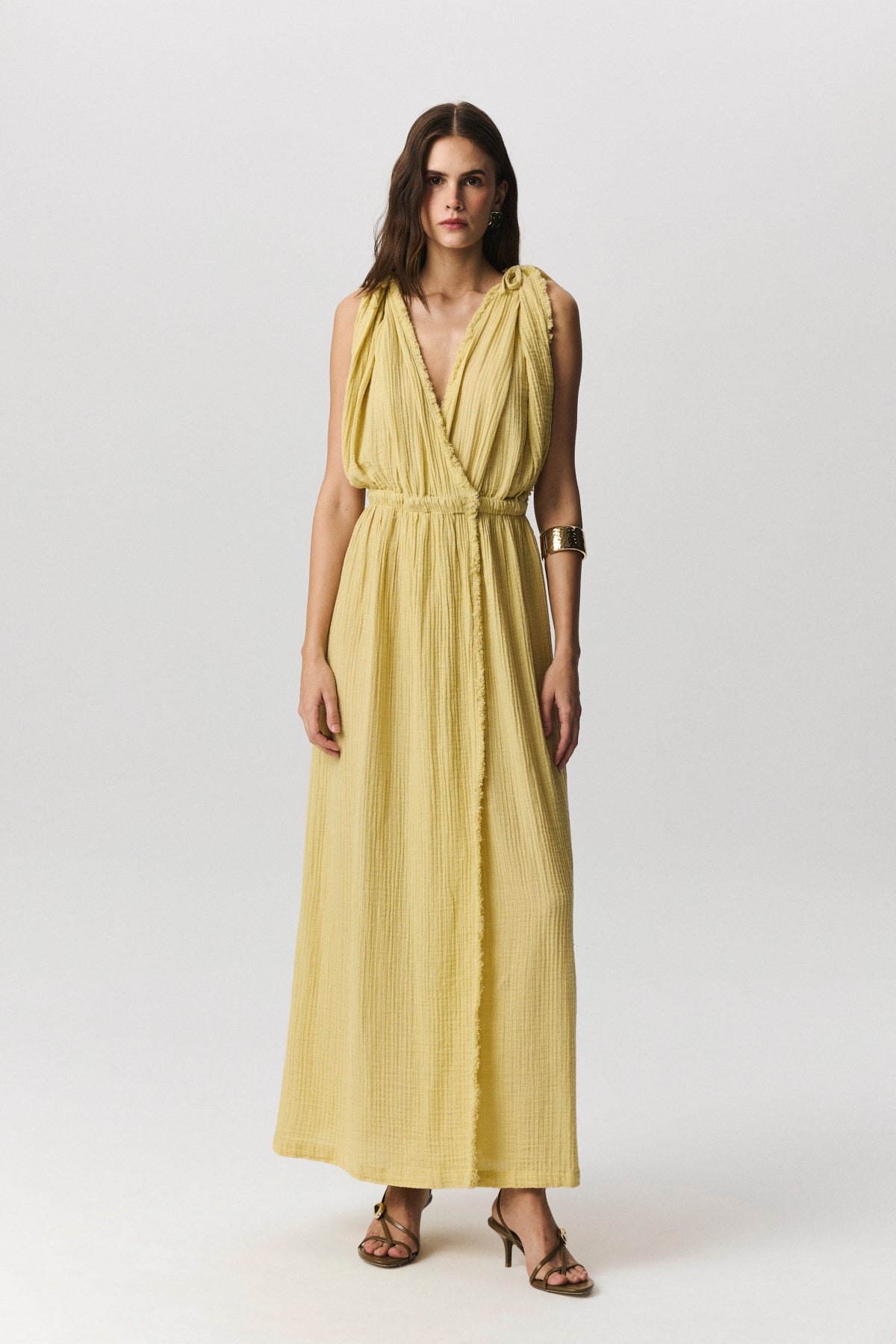 Selene beach dress with adjustable shoulder ties in cotton linen blend