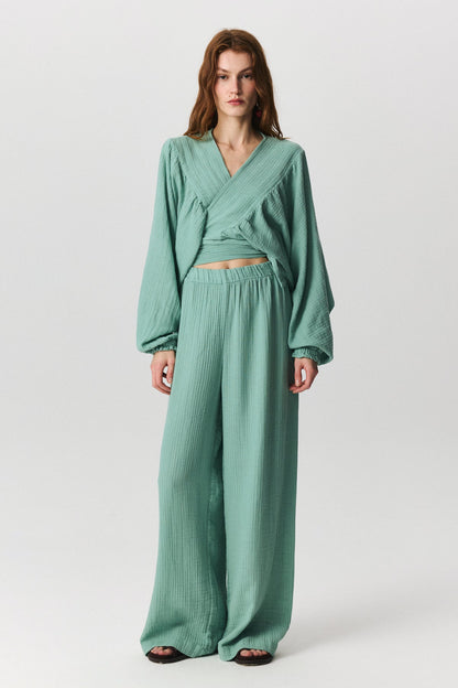 Selene linen cotton trousers with elasticized waist and relaxed fit