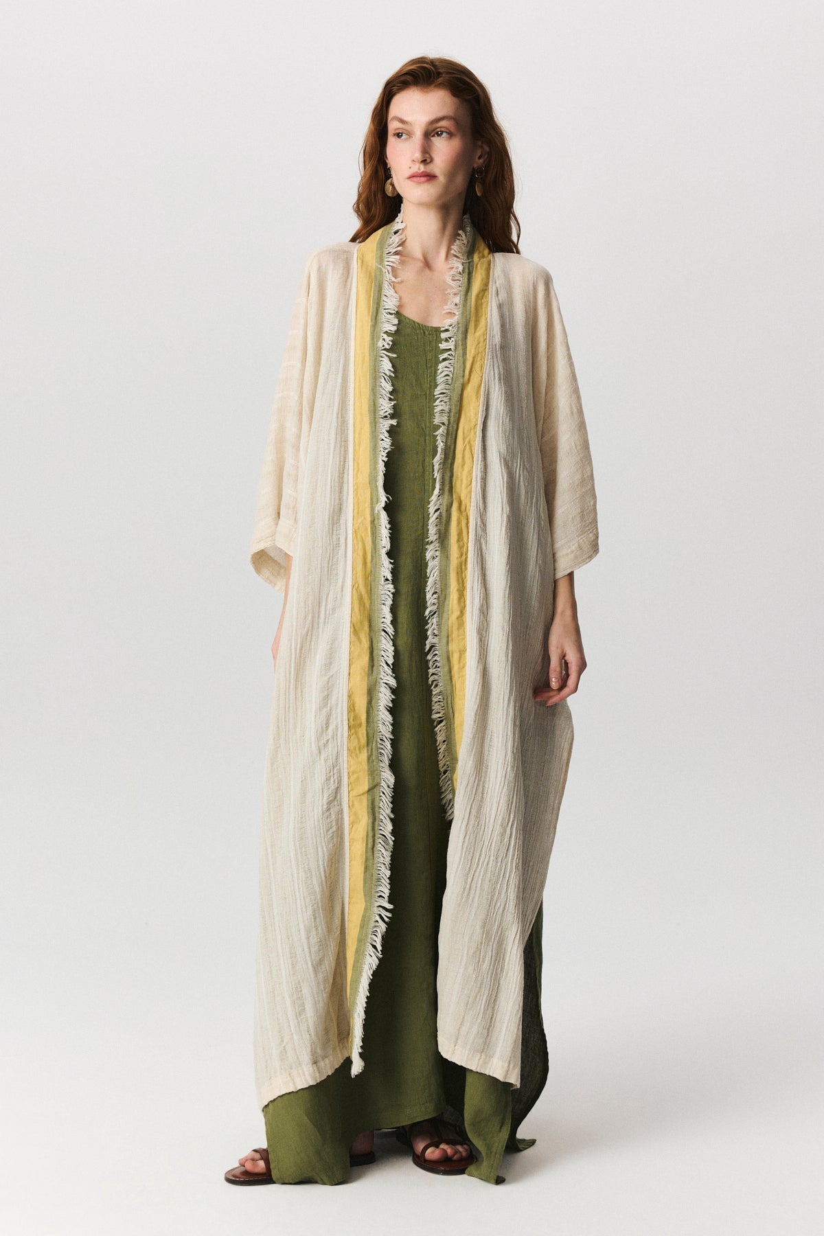 Parma TENCEL™ beach dress with fringe detail and textured linen surface