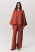 Emmy linen shirt in natural tone with pleat detail and fluid sleeves