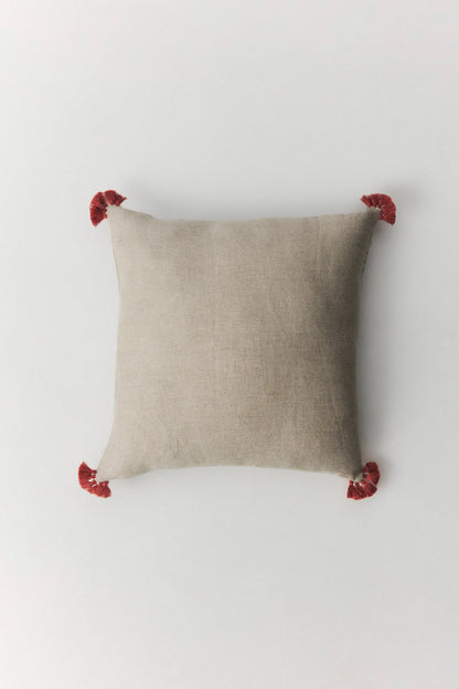 Olivia linen cushion in kekik with handmade mini pompom details at corners