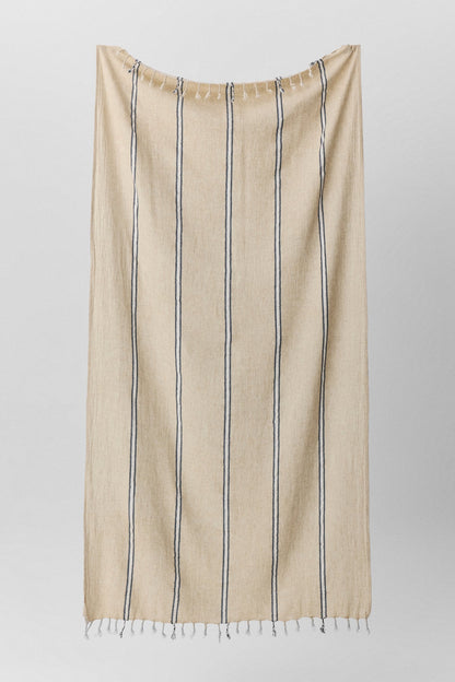 Smyrna striped linen peshtemal kimono robe in off-white and terra