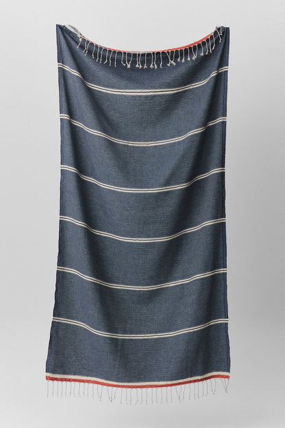 Mykonos striped linen peshtemal in rustic burgundy with cotton-linen blend