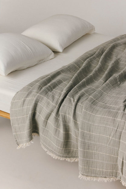 Milena muslin bed cover with layered cotton texture and natural finish