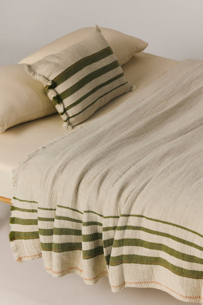 Lotto linen blend throw with specialty yarn texture and subtle stripe pattern