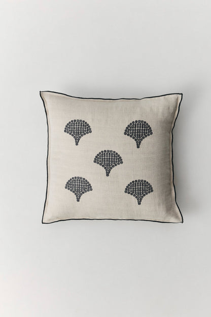 Anthea embroidered cushion with mosaic-inspired pattern and contrast border