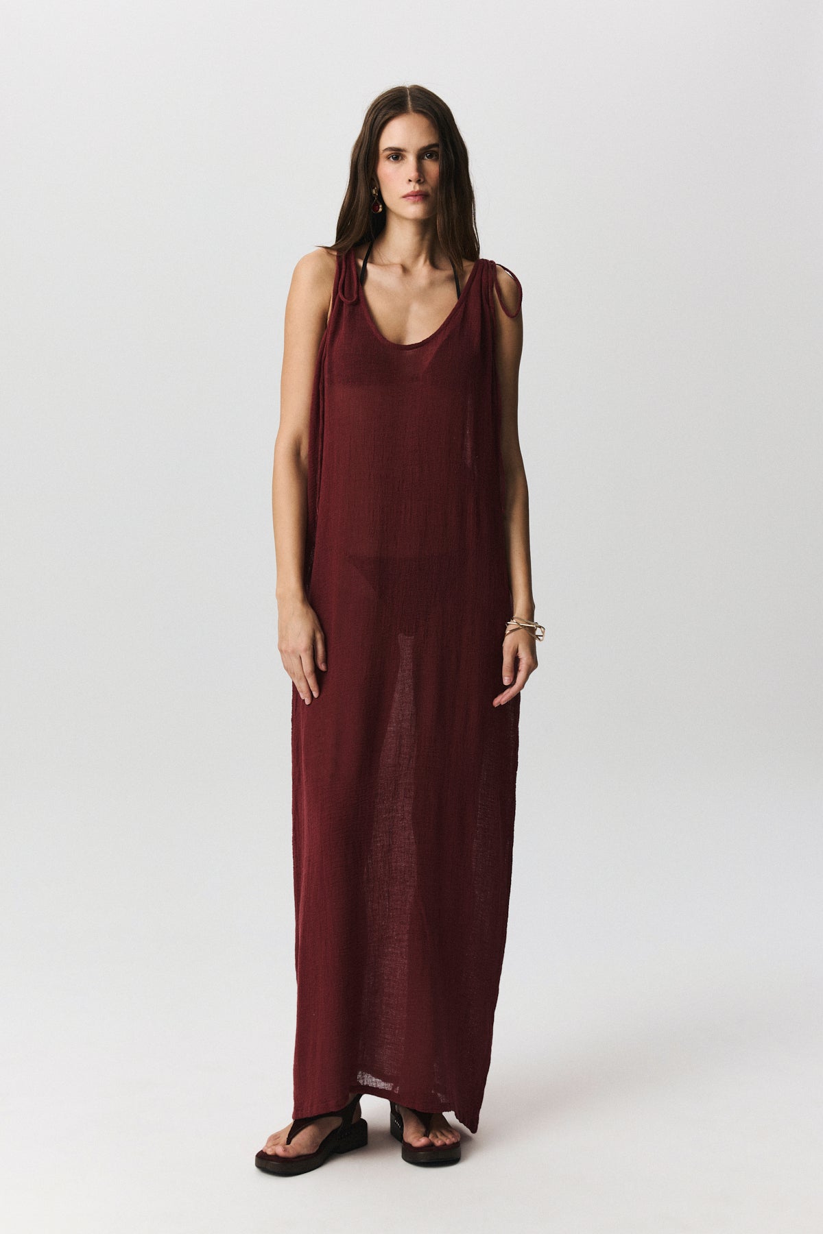 Bloom beach dress in crinkle cotton with adjustable shoulder ties