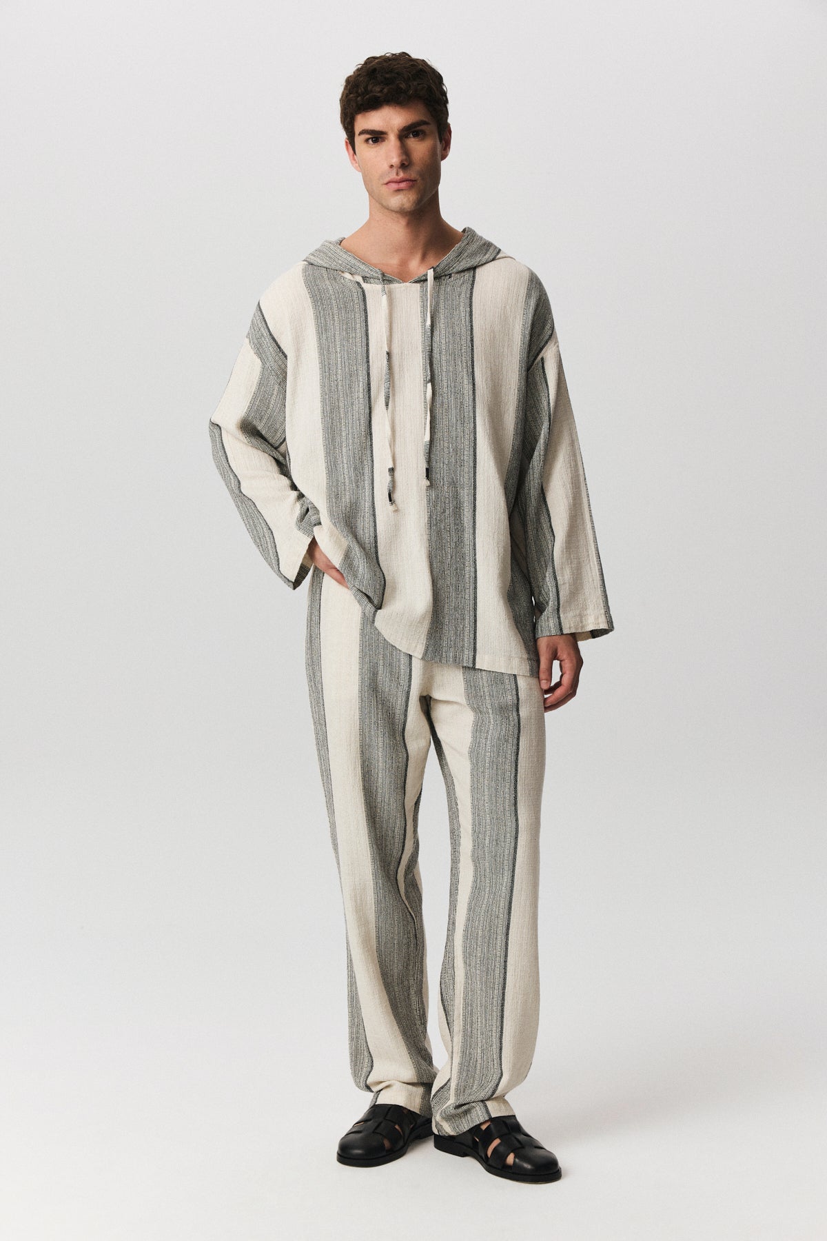 Isola textured cotton linen trousers with elastic waist and relaxed fit