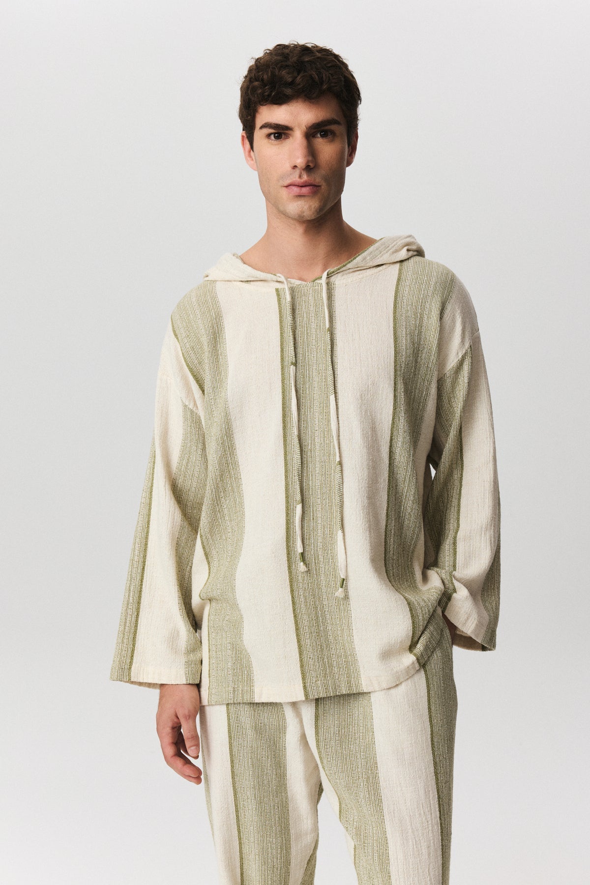 Isola textured cotton linen hoodie sweatshirt in relaxed fit