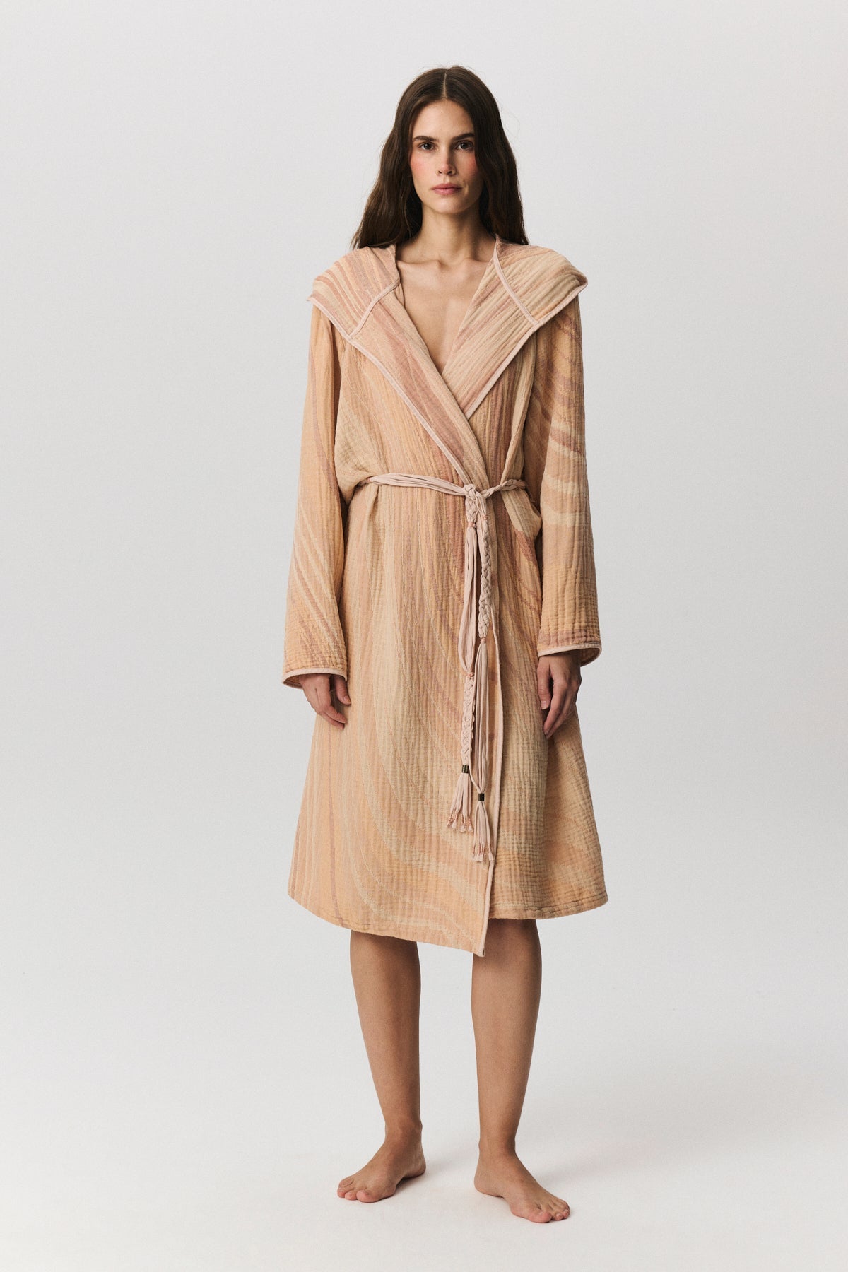 Marble jacquard cotton bathrobe with natural stone-inspired texture