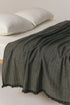 Odense beige wool blend throw with contrast stripe and fringed edges