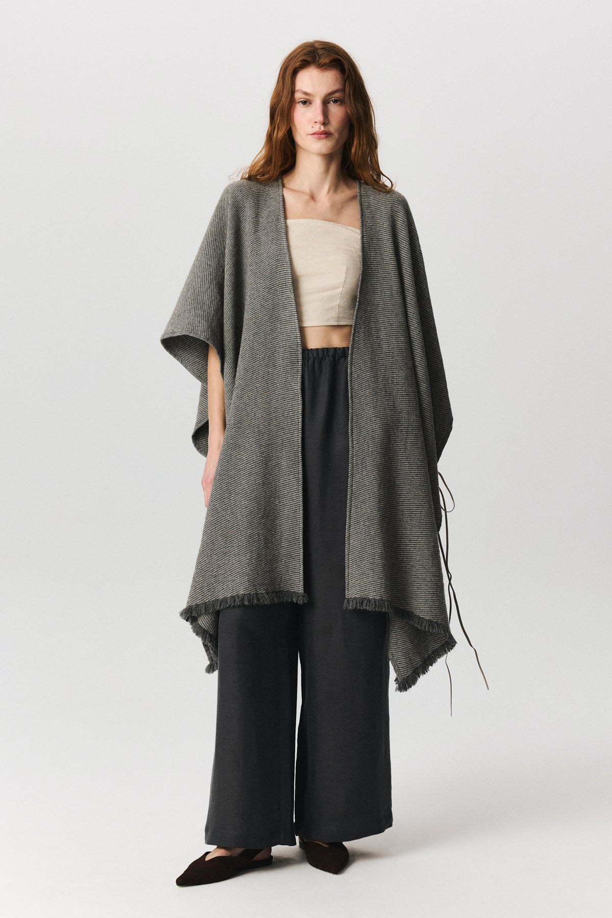 Oslo wool-blend poncho with leather cord detail, unisex design