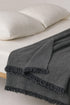 Oslo gray wool throw with fringed edges and contrast stripe detail