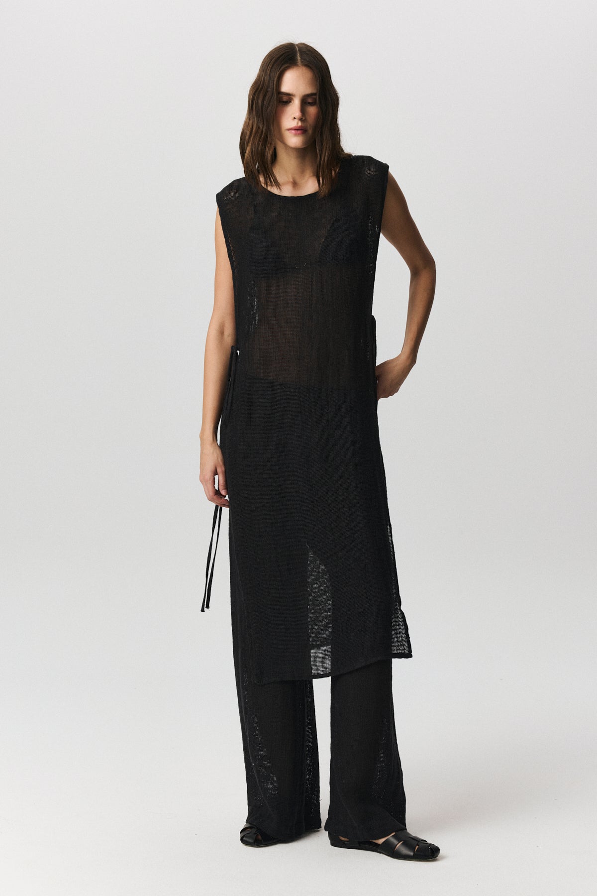 Savana maxi linen beach dress with flowing silhouette and side ties