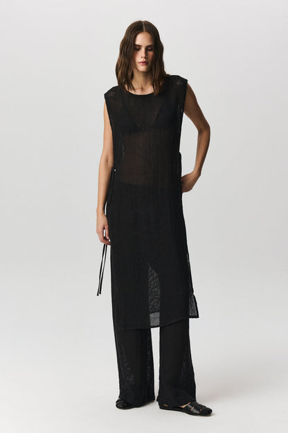 Savana maxi linen beach dress with flowing silhouette and side ties