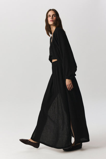 Selene skirt in cotton-linen blend with side slit and elasticized waist