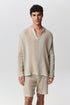 Tierra mandarin collar shirt in yarn-dyed cotton-linen with concealed placket